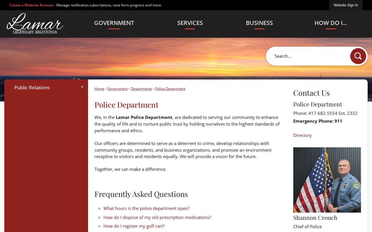 Lamar Police official page for Lamar arrest report access