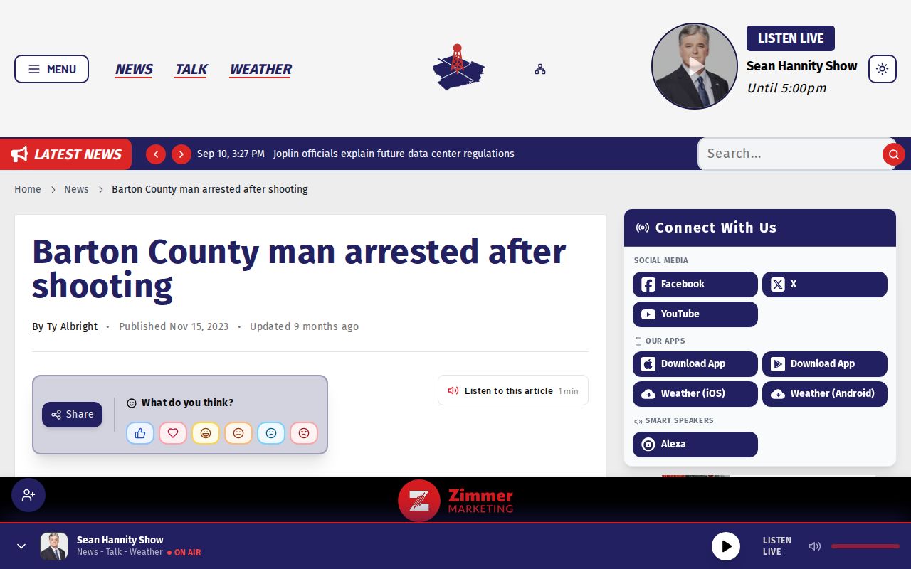 KZRG Liberal-area arrest news capture for Barton County