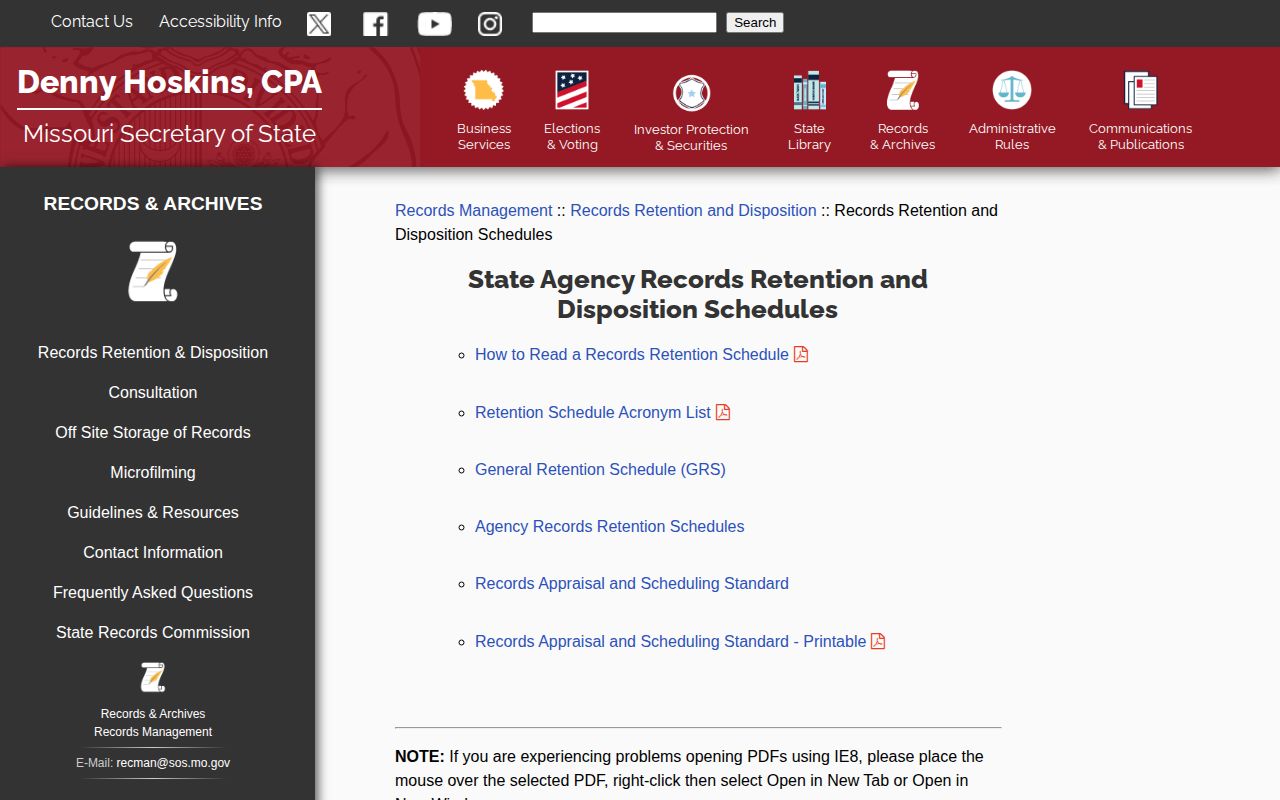 Missouri state and local records retention guidance